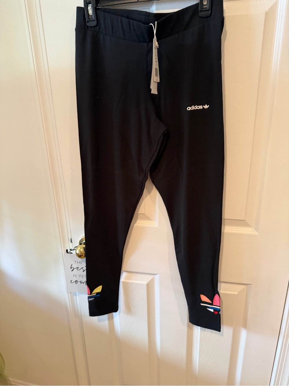 adidas Black Cropped Sweatshirt & Leggings Set with Rainbow TrefoilNWT - Picture 2 of 4